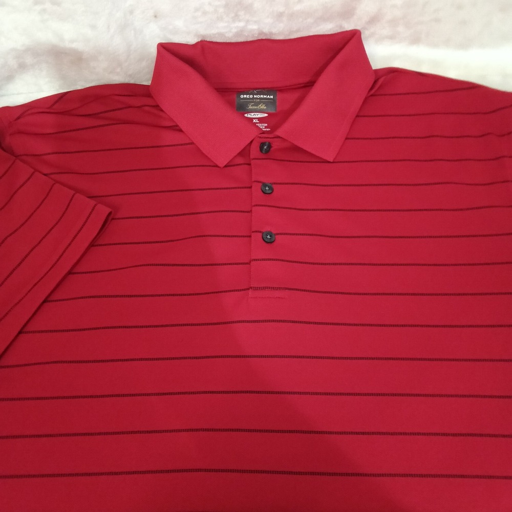 Greg Norman Tasso Elba Mens XL Red Striped Play Dry Golf Polo Shirt